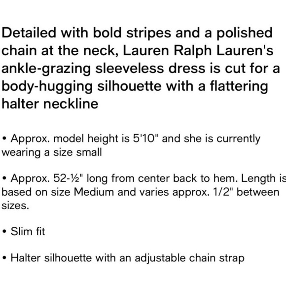 Ralph Lauren Striped Sleeveless Halter Dress Blue Navy $225 - Picture 5 of 12